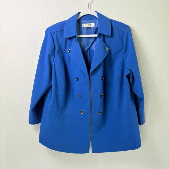 Tahari Arthur S Levine Blazer Plus Size 18W Royal Blue Zip Up 3/4 Sleeve Jacket - Picture 1 of 12